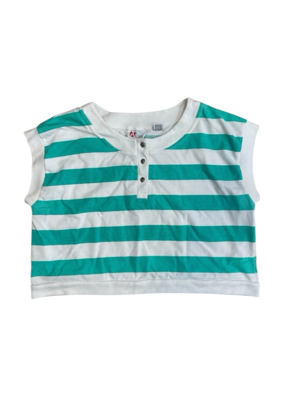 VTG Allerta Retro Stripe Crop Top Large Teal Rugby Maritime Casual Boho Coastal